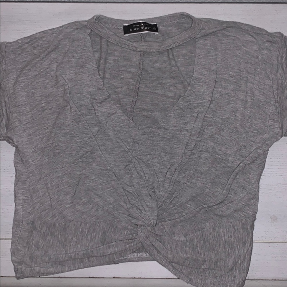 blue blush grey low neck top